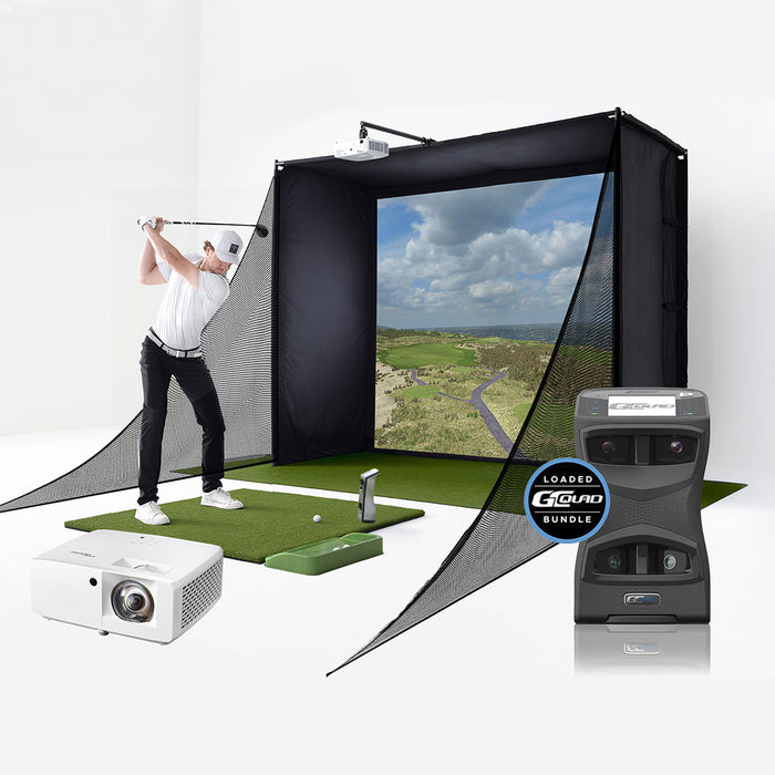 Foresight GCQuad Golf Launch Monitor Studio Package | PlayBetter SimStudio™ with Impact Screen, Enclosure, Side Barriers, Hitting/Putting Mats & Projector