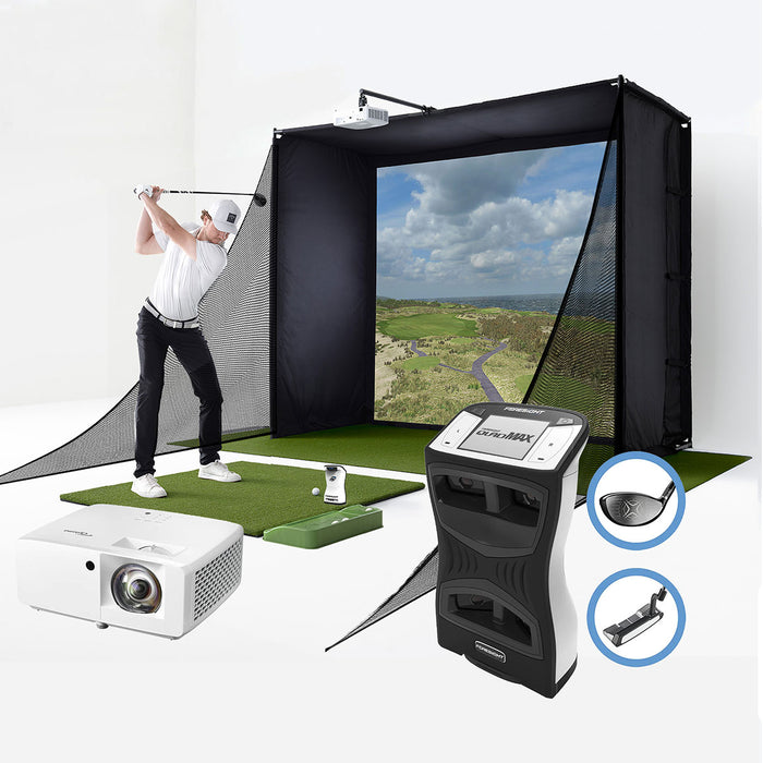 Foresight QuadMAX Golf Launch Monitor Studio Package | PlayBetter SimStudio™ with Impact Screen, Enclosure, Side Barriers, Hitting/Putting Mats & Projector