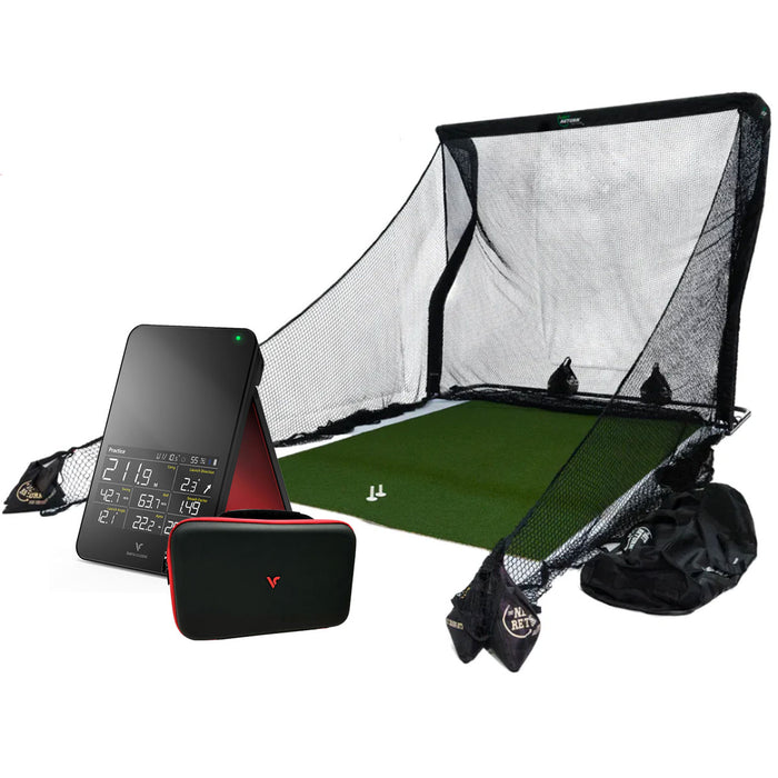 Swing Caddie SC4 Golf Launch Monitor & Simulator + Net Return V2 Official Golf Simulation Studio Package with Hitting Net, Mat & Side Barriers