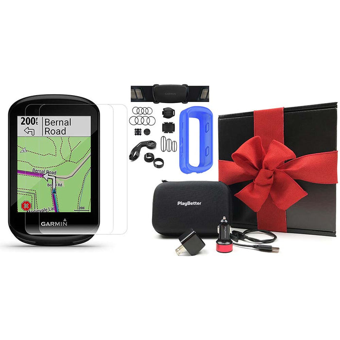 Garmin Edge 830 Touchscreen Bike Computer - Sensor Bundle - PlayBetter Gift Box Bundle with Blue Silicone Case