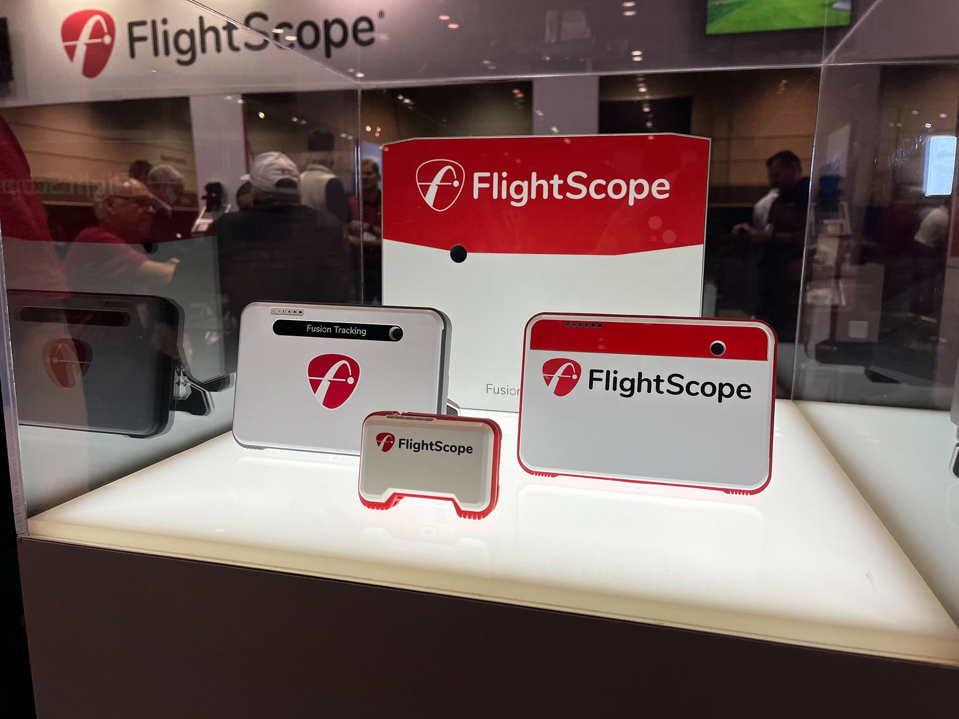 All four FlightScope Mevo golf launch monitors on display at the 2024 PGA Show