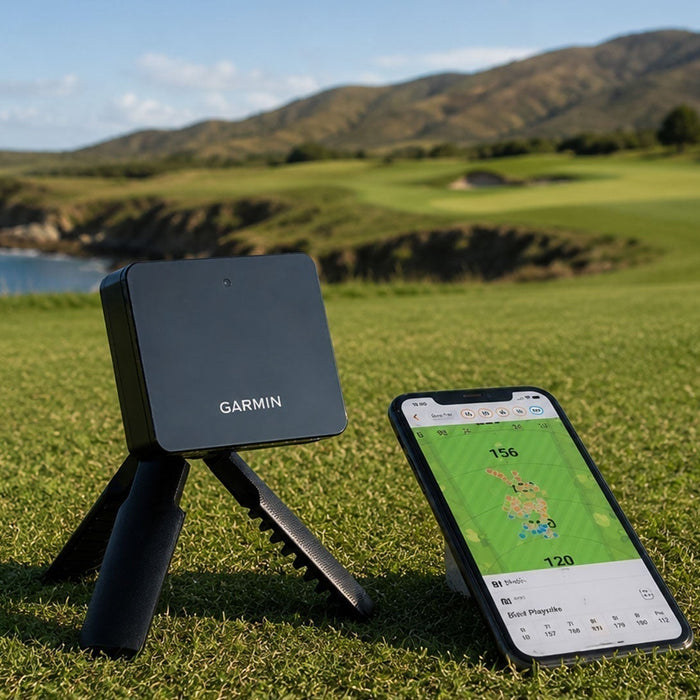 The Garmin Approach R10 launch monitor and Approach G82 GPS and launch monitor on  coastline