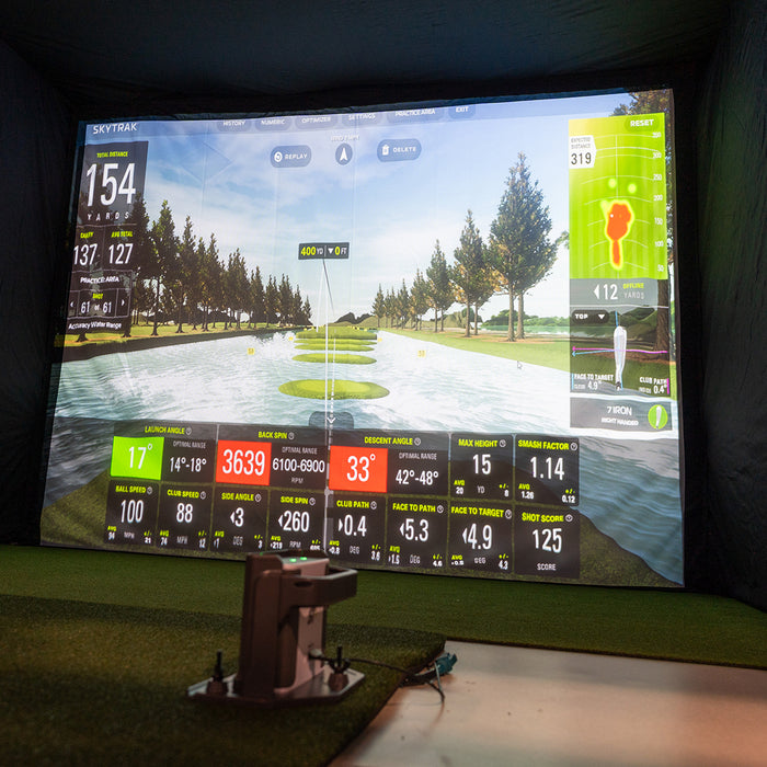 A SkyTrak+/Golftec golf simulator at the 2024 PGA Show