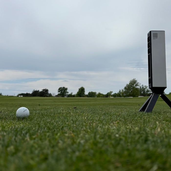 Square Golf Omni launch monitor at the driving range