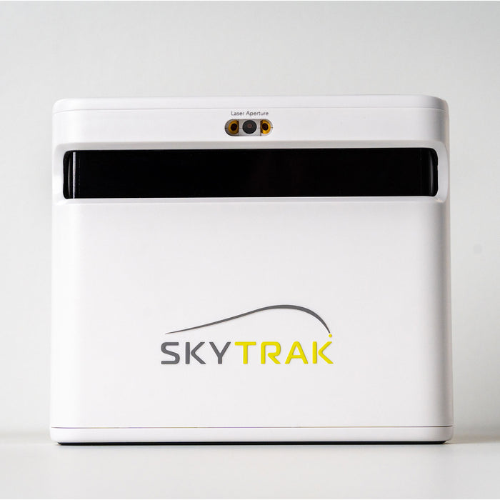 skytrak+ indoor home golf simulator and launch monitor sitting in front of white background