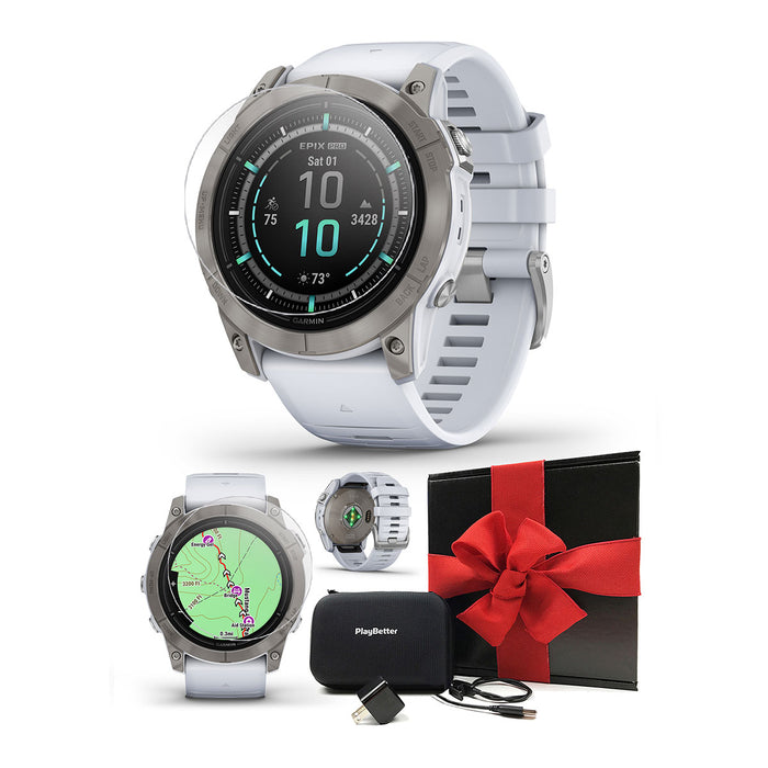 Garmin Epix Pro (Gen 2) Sapphire 51mm (Titanium/Whitestone) Multisport AMOLED GPS Smartwatch | Bundle with PlayBetter Screen Protectors & Portable