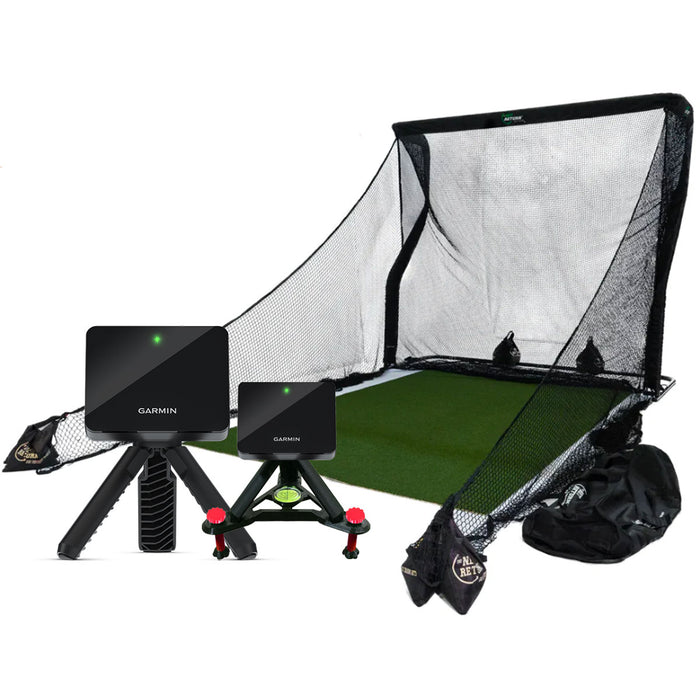 Garmin Approach R10 Golf Launch Monitor & Simulator + Net Return V2 Official Golf Simulation Studio Package with Hitting Net, Mat & Side Barriers