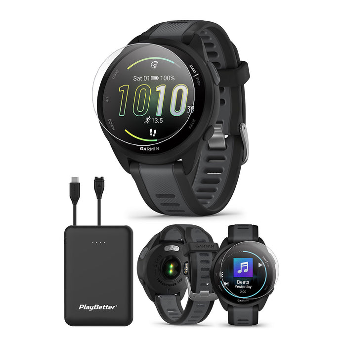 Garmin Forerunner 165 / 165 Music GPS Running Smartwatch, FR165 Music (Black/Slate Gray) / +Charger & Screen Protectors 
