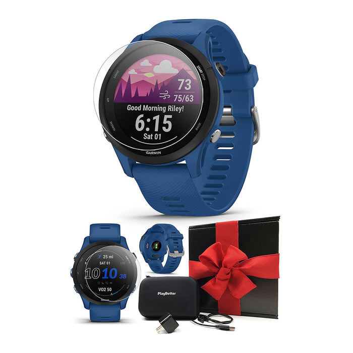 Garmin Forerunner 255 Music (Whitestone) GPS Running Smartwatch  Runner's  Bundle with PlayBetter HD Screen Protectors & Portable Charger 