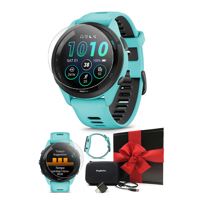 Garmin Forerunner 265 (Black/Powder Gray) Running GPS Smartwatch | Gift Bundle with HD Screen Protectors, Wall Adapter & Hard Case