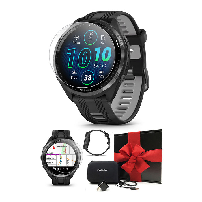 Garmin Forerunner 255 Music (Whitestone) GPS Running Smartwatch  Runner's  Bundle with PlayBetter HD Screen Protectors & Portable Charger 