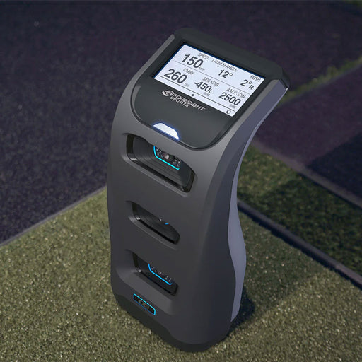 The Foresight Sports GC3 golf launch monitor sitting on an indoor golf hitting mat
