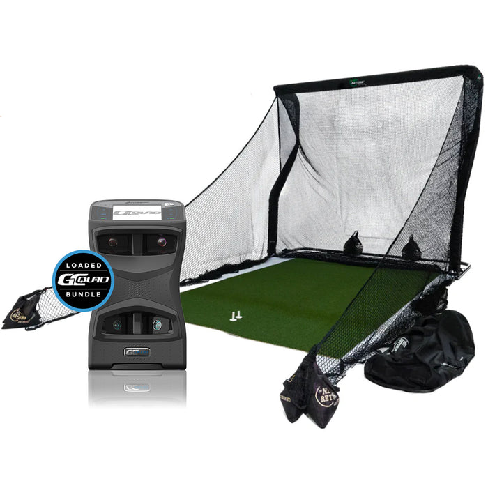 Foresight GCQuad Golf Launch Monitor & Simulator + Net Return V2 Official Golf Simulation Studio Package with Hitting Net, Mat & Side Barriers