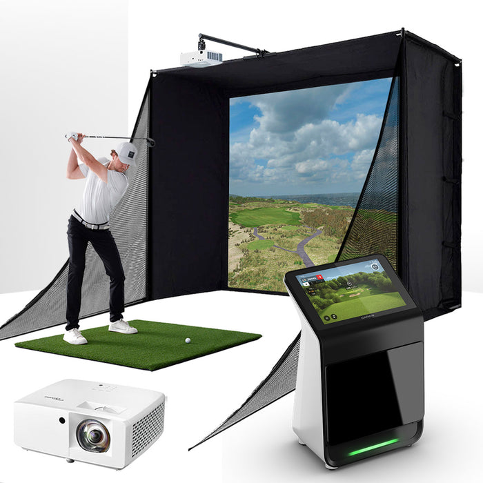 PlayBetter COMPLETE Garage SimStudio™ | Home Golf Simulator Package with Impact Screen, Enclosure, Hitting Mat & Projector