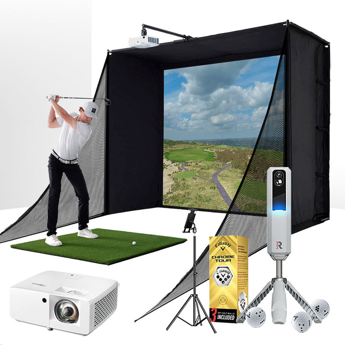 PlayBetter COMPLETE Garage SimStudio™ | Home Golf Simulator Package with Impact Screen, Enclosure, Hitting Mat & Projector