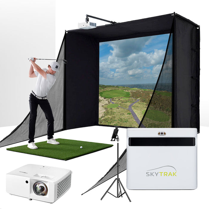 PlayBetter COMPLETE Garage SimStudio™ | Home Golf Simulator Package with Impact Screen, Enclosure, Hitting Mat & Projector