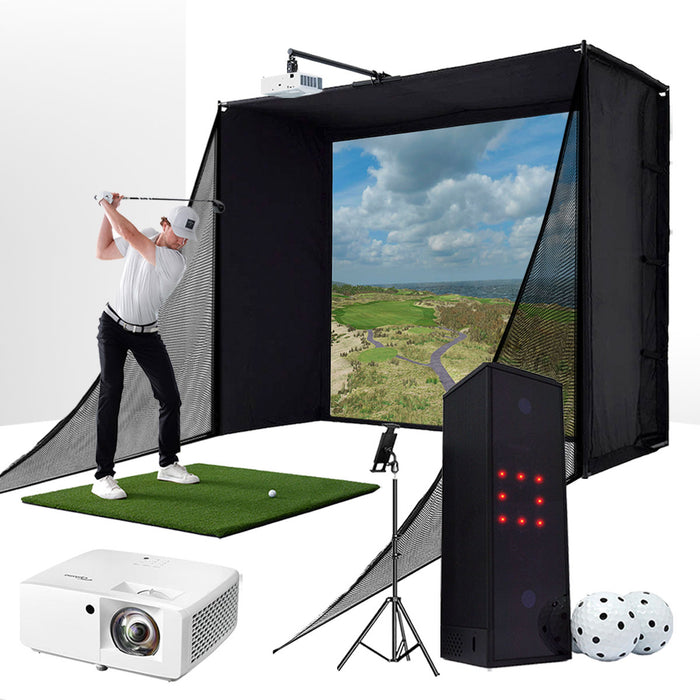 PlayBetter COMPLETE Garage SimStudio™ | Home Golf Simulator Package with Impact Screen, Enclosure, Hitting Mat & Projector