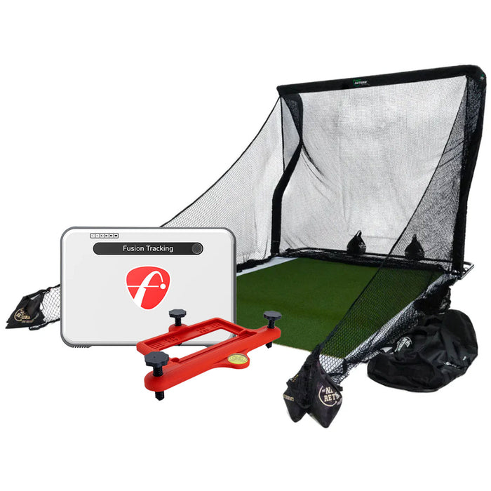 FlightScope Mevo+ Plus Limited Edition (2024 Model) + Net Return V2 Official Golf Simulation Studio Package with Hitting Net, Mat & Side Barriers