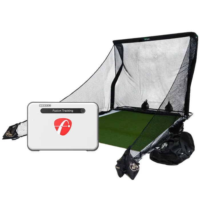 FlightScope Mevo+ Plus Limited Edition (2024 Model) + Net Return V2 Official Golf Simulation Studio Package with Hitting Net, Mat & Side Barriers