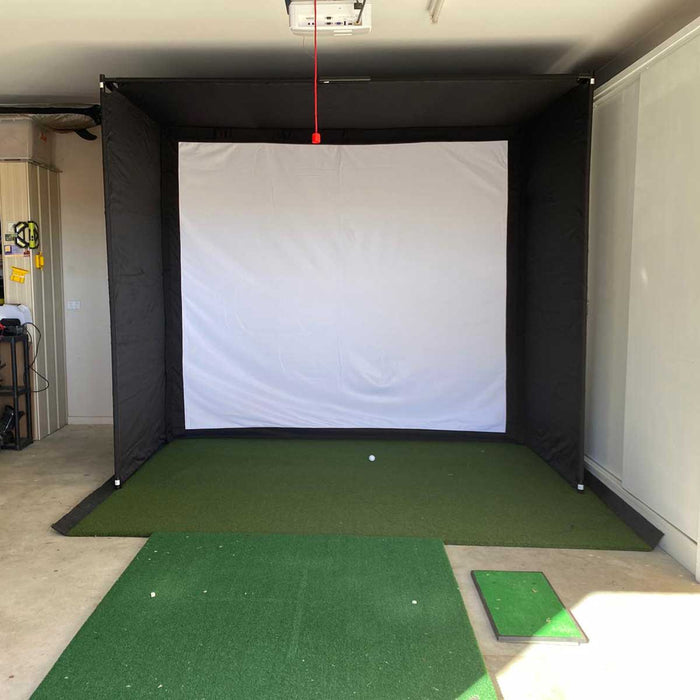 PlayBetter SimStudio™ COMPLETE Home Golf Simulator Package | Enclosure, Impact Screen, Hitting/Putting Mats, Side Barriers & Projector