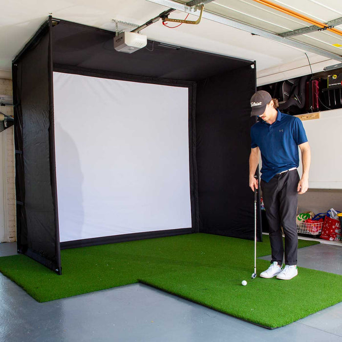 Swing Caddie SC4 Golf Simulator Studio Package | PlayBetter SimStudio™ with Impact Screen, Enclosure, Hitting/Putting Mats & Projector
