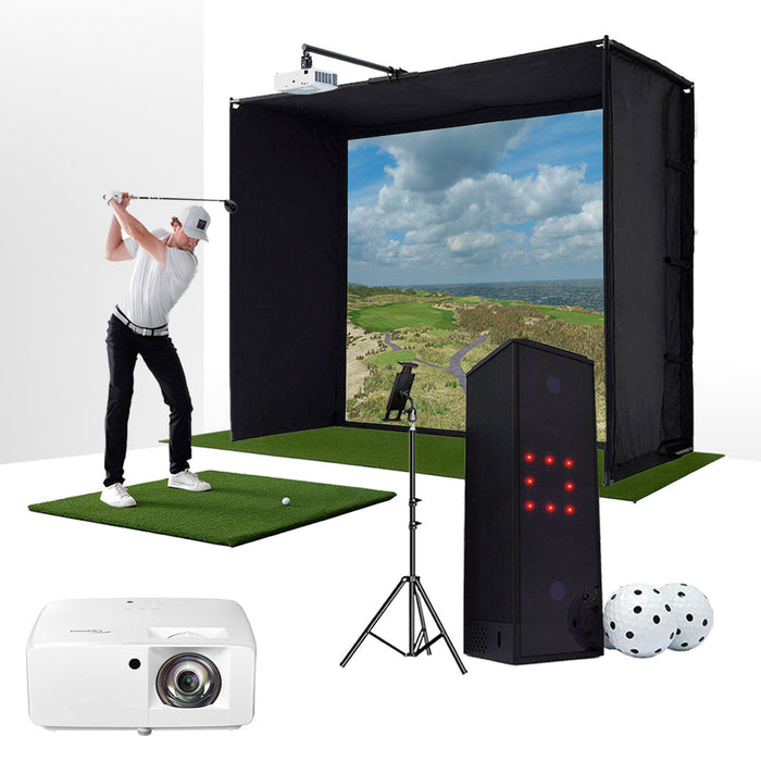 PlayBetter COMPLETE Garage SimStudio™ by Golficity | Home Golf Simulator Package with Impact Screen, Enclosure, Hitting Mat & Projector