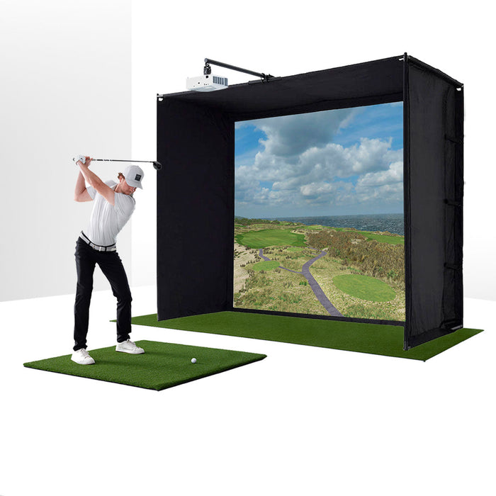 PlayBetter COMPLETE Garage SimStudio™ by Golficity | Home Golf Simulator Package with Impact Screen, Enclosure, Hitting Mat & Projector