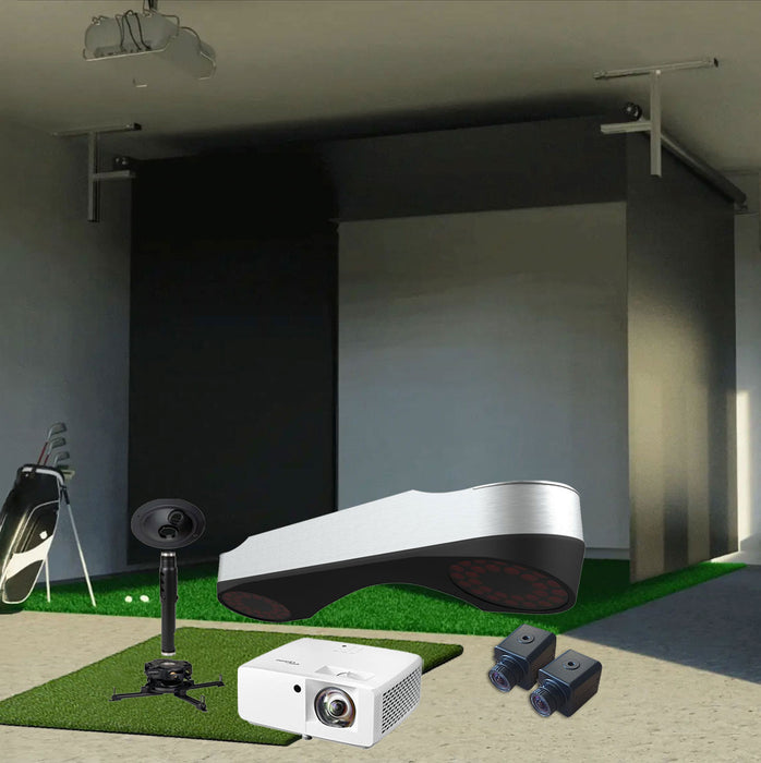ProTee VX SportScreen Vanish Retractable Golf Studio Complete Package | Home Golf Simulator Studio with Impact Screen, Enclosure, Hitting Mat, Putting Turf & Projector