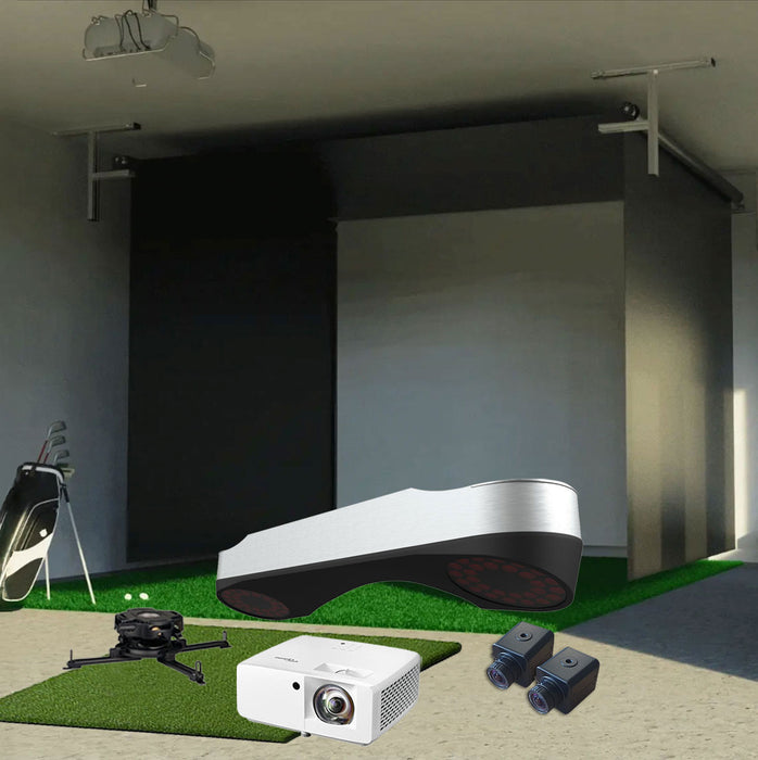 ProTee VX SportScreen Vanish Retractable Golf Studio Complete Package | Home Golf Simulator Studio with Impact Screen, Enclosure, Hitting Mat, Putting Turf & Projector