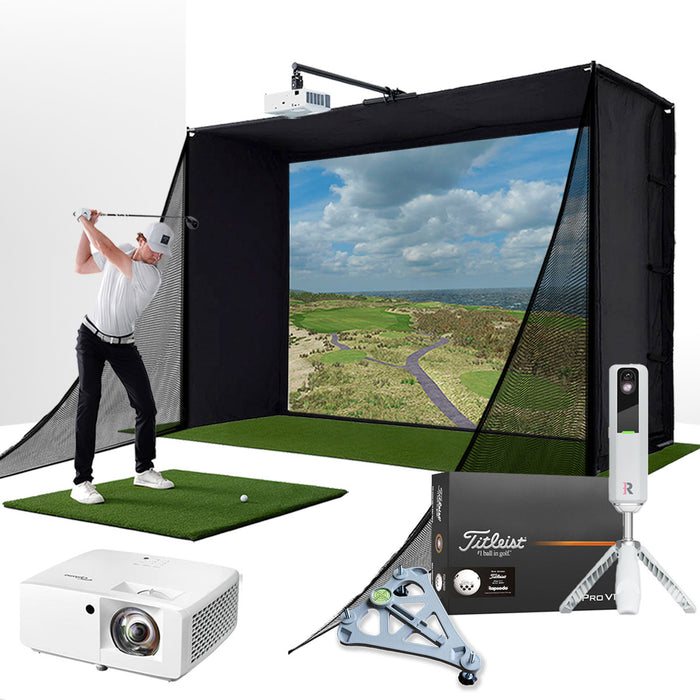Rapsodo MLM2PRO with PlayBetter SimStudio™ COMPLETE Package | Golf Simulator Studio with Impact Screen, Enclosure, Side Barriers, Hitting/Putting Mats, Projector & Alignment Stand