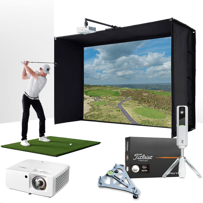 Rapsodo MLM2PRO with PlayBetter SimStudio™ ESSENTIALS Package | Golf Simulator Studio with Impact Screen, Enclosure, Hitting Mat, Projector & Alignment Stand