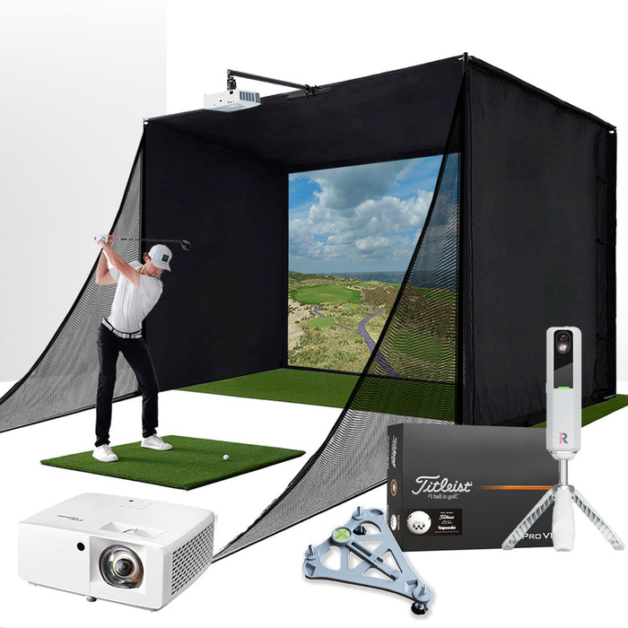 Rapsodo MLM2PRO with PlayBetter SimStudio™ COMPLETE Package | Golf Simulator Studio with Impact Screen, Enclosure, Side Barriers, Hitting/Putting Mats, Projector & Alignment Stand