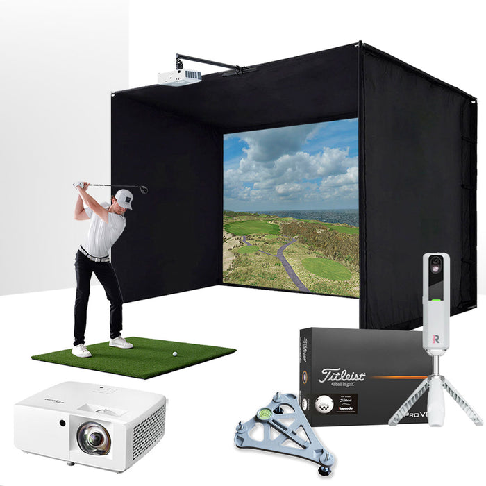 Rapsodo MLM2PRO with PlayBetter SimStudio™ ESSENTIALS Package | Golf Simulator Studio with Impact Screen, Enclosure, Hitting Mat, Projector & Alignment Stand