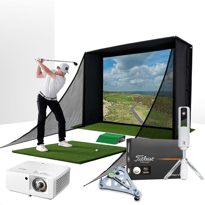 Rapsodo MLM2PRO with PlayBetter SimStudio™ COMPLETE Package | Golf Simulator Studio with Impact Screen, Enclosure, Side Barriers, Hitting/Putting Mats, Projector & Alignment Stand