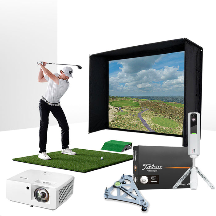 Rapsodo MLM2PRO with PlayBetter SimStudio™ ESSENTIALS Package | Golf Simulator Studio with Impact Screen, Enclosure, Hitting Mat, Projector & Alignment Stand