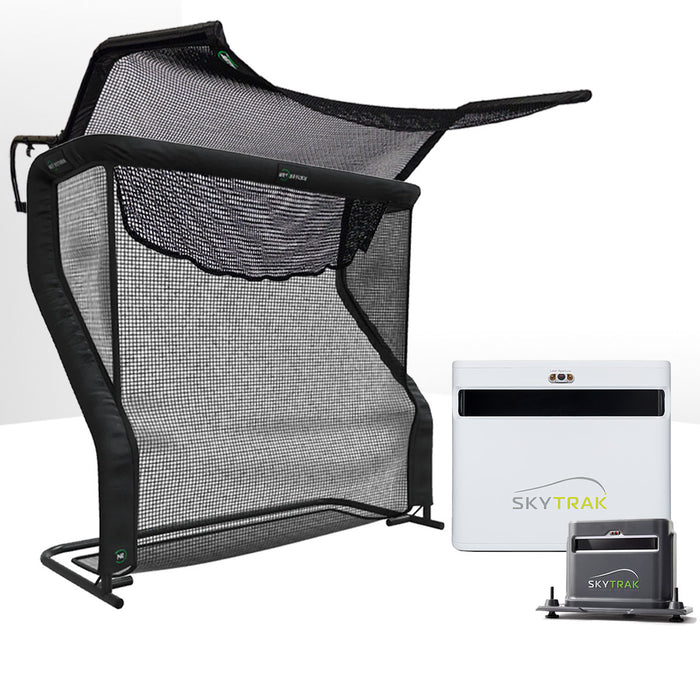 SkyTrak+ Golf Launch Monitor Home Net Studio with The Net Return Premium Hitting Net Package