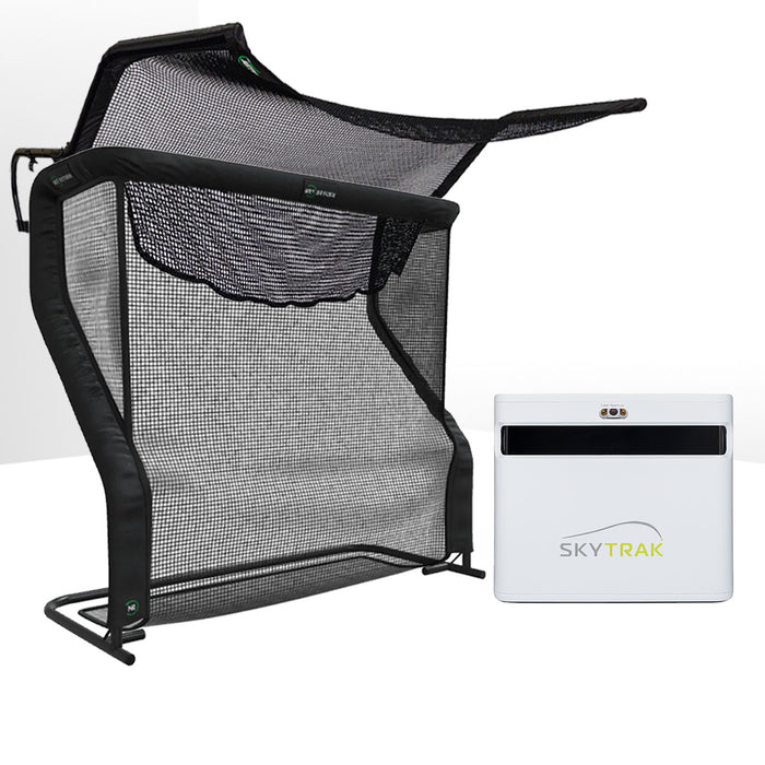 SkyTrak+ Golf Launch Monitor Home Net Studio with The Net Return Premium Hitting Net Package
