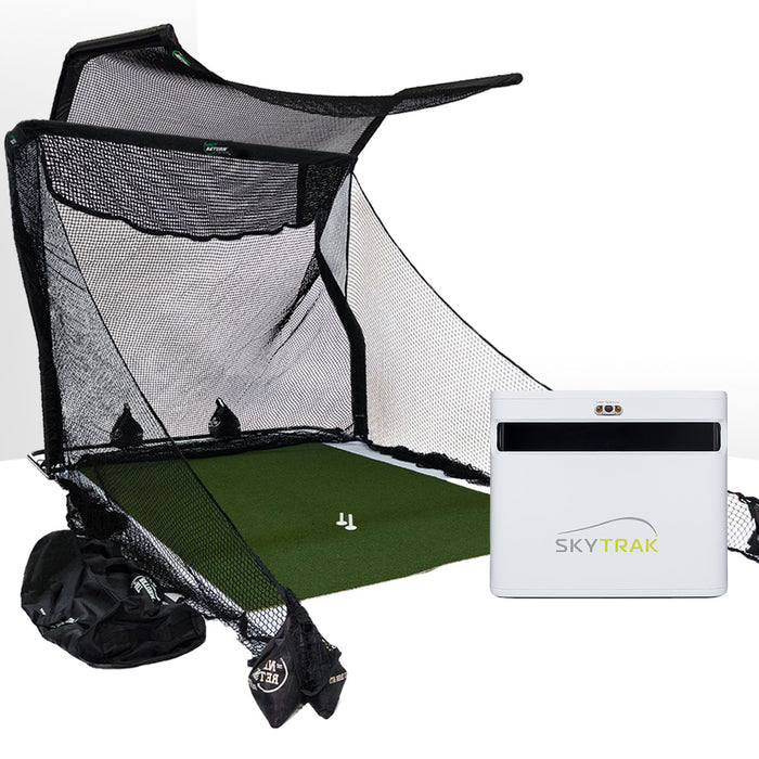 SkyTrak+ Golf Launch Monitor Home Net Studio with The Net Return Premium Hitting Net Package