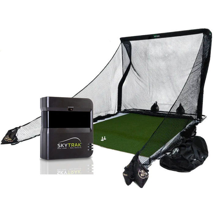SkyTrak Golf Simulator + Net Return V2 Official Golf Simulation Studio Package with Hitting Net, Mat & Side Barriers