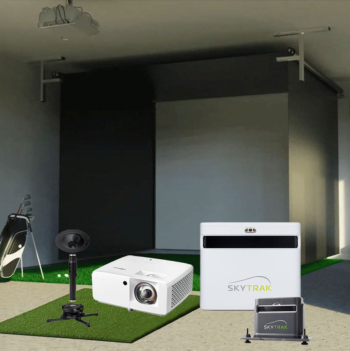 SkyTrak+ SportScreen Vanish Retractable Golf Studio Complete Package | Home Golf Simulator Studio with Impact Screen, Enclosure, Hitting Mat, Putting Turf & Projector