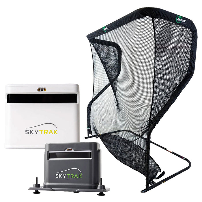 SkyTrak+ Golf Launch Monitor + Net Return V2 Official Golf Simulation Studio Package with Hitting Net, Mat & Side Barriers