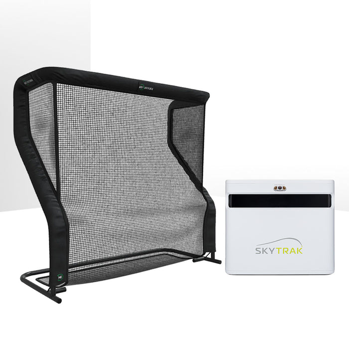 SkyTrak+ Golf Launch Monitor Home Net Studio with The Net Return Premium Hitting Net Package