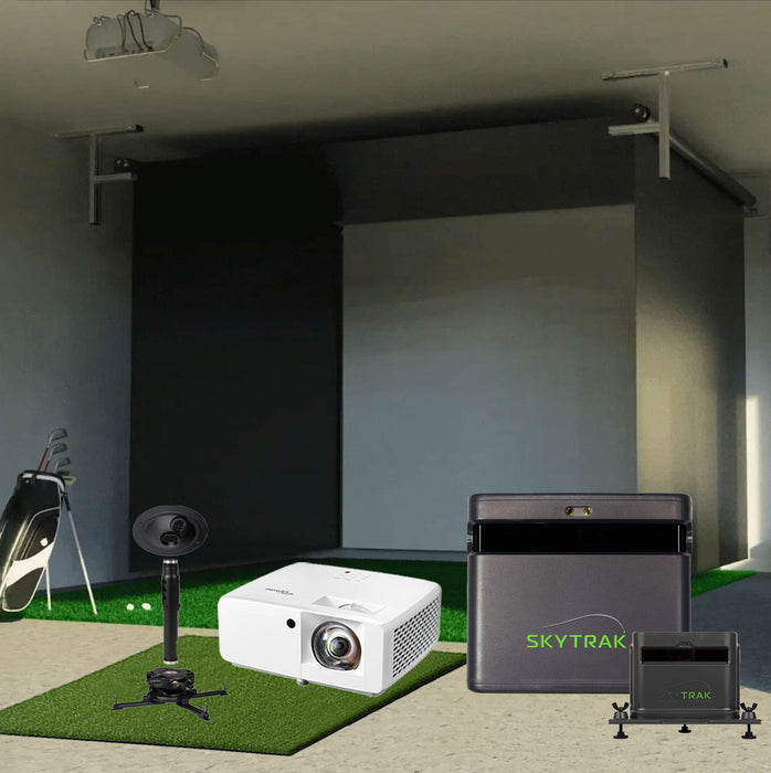 SkyTrak ST MAX SportScreen Vanish Retractable Golf Studio Complete Package | Home Golf Simulator Studio with Impact Screen, Enclosure, Hitting Mat, Putting Turf & Projector