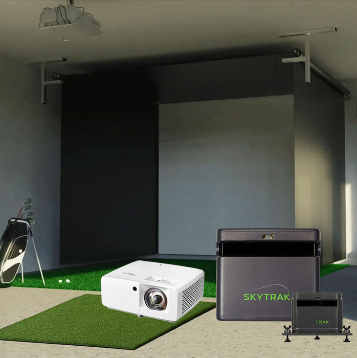 SkyTrak ST MAX SportScreen Vanish Retractable Golf Studio Complete Package | Home Golf Simulator Studio with Impact Screen, Enclosure, Hitting Mat, Putting Turf & Projector