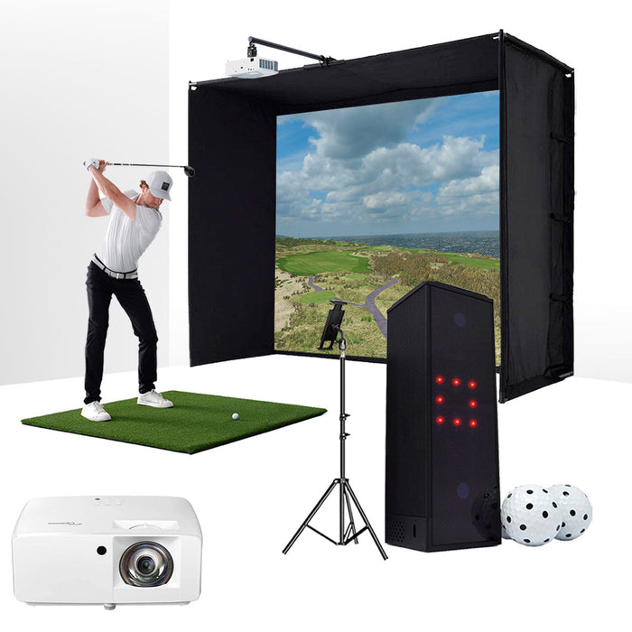 PlayBetter COMPLETE Garage SimStudio™ by Golficity | Home Golf Simulator Package with Impact Screen, Enclosure, Hitting Mat & Projector
