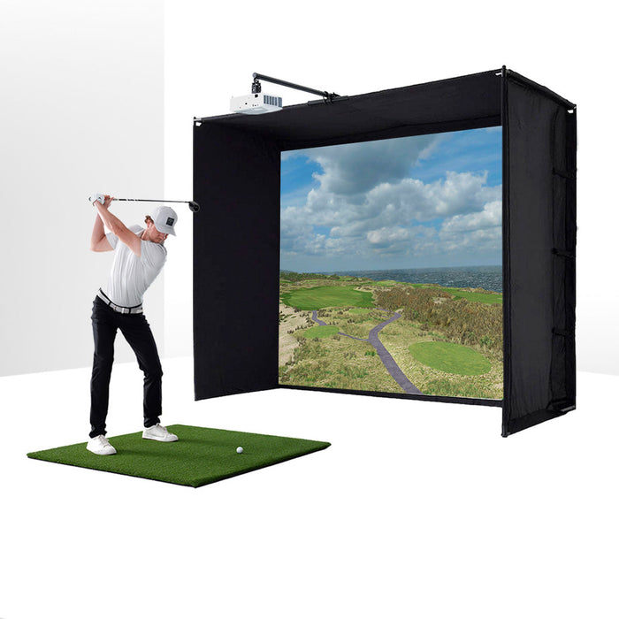 PlayBetter COMPLETE Garage SimStudio™ by Golficity | Home Golf Simulator Package with Impact Screen, Enclosure, Hitting Mat & Projector