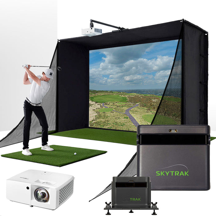 SkyTrak ST MAX with PlayBetter SimStudio™ COMPLETE Package | Golf Simulator Studio with Impact Screen, Enclosure, Side Barriers, Hitting/Putting Mats, Projector & Protective Case
