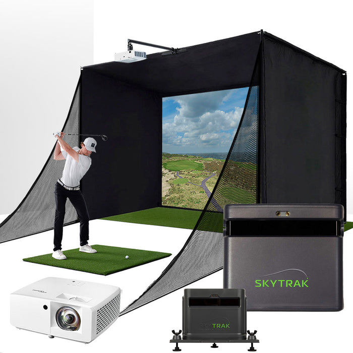 SkyTrak ST MAX with PlayBetter SimStudio™ COMPLETE Package | Golf Simulator Studio with Impact Screen, Enclosure, Side Barriers, Hitting/Putting Mats, Projector & Protective Case