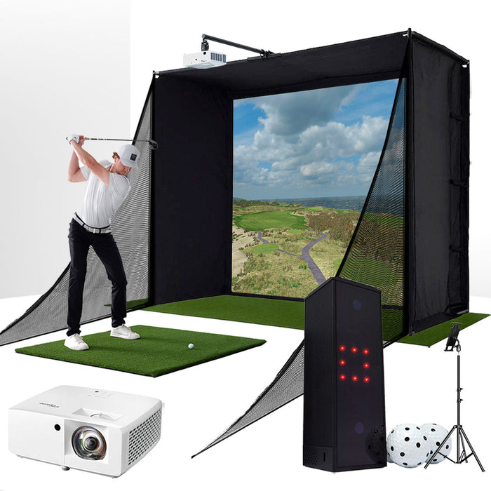 Square Golf with PlayBetter SimStudio™ COMPLETE Package | Golf Simulator Studio with Impact Screen, Enclosure, Side Barriers, Hitting/Putting Mats, & Projector