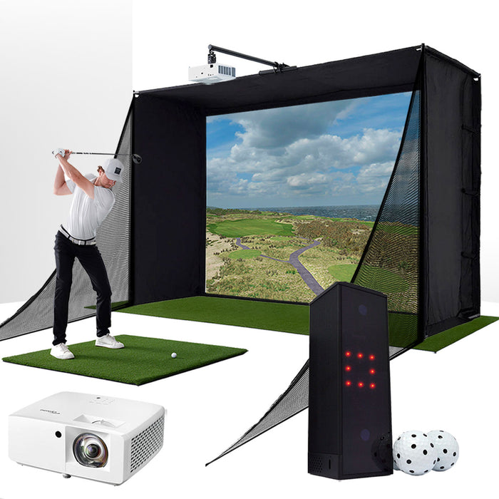 Square Golf with PlayBetter SimStudio™ COMPLETE Package | Golf Simulator Studio with Impact Screen, Enclosure, Side Barriers, Hitting/Putting Mats, & Projector